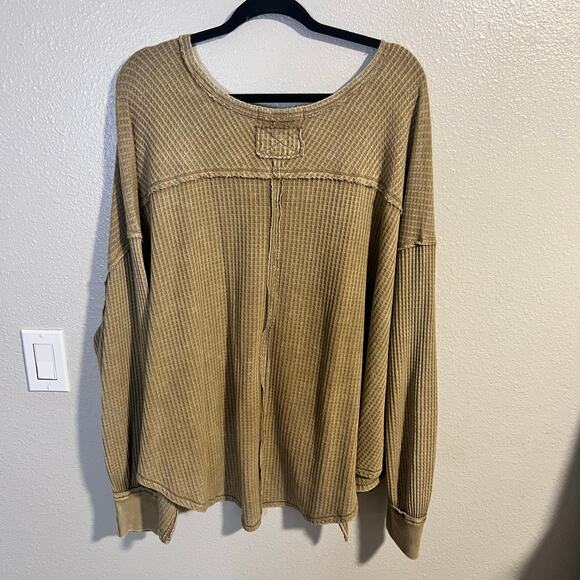 We The Free Green Waffle Knit Long Sleeve Top Size Large - Picture 4 of 6